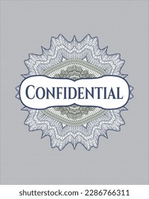 Blue and green rosette. Linear Illustration with text Confidential inside