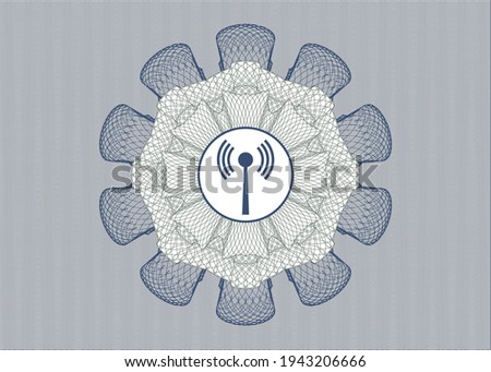 Blue and green rosette. Linear Illustration. with antenna signal icon inside