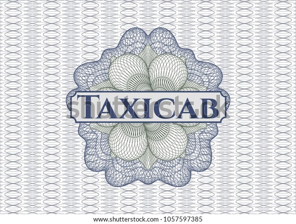 Blue and green rosette. Linear Illustration with\
text Taxicab inside