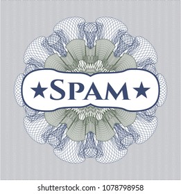  Blue and green rosette or money style emblem with text Spam inside
