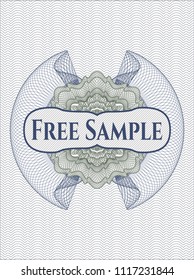 Blue and green rosette or money style emblem with text Free Sample inside