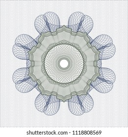 Blue and green rosette or money style emblem