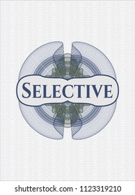 Blue and green rosette or money style emblem with text Selective inside