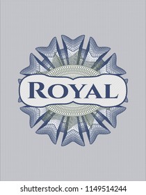 Blue and green rosette or money style emblem with text Royal inside