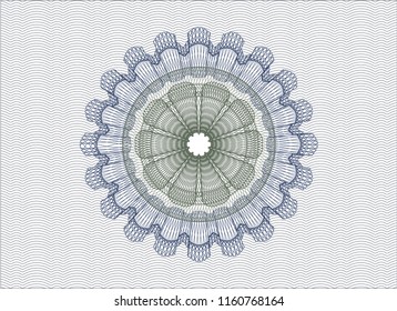 Blue and green rosette or money style emblem