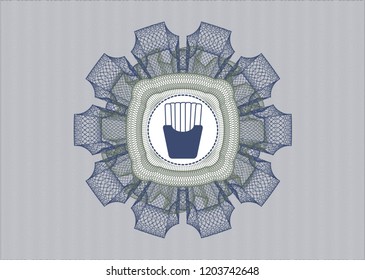 Blue and green rosette or money style emblem with fries icon inside