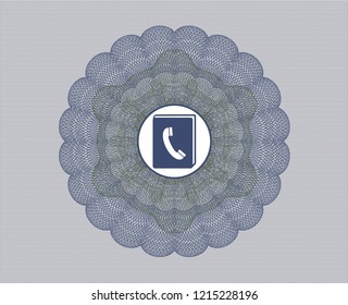 Blue and green rosette (money style emblem) with phonebook icon inside