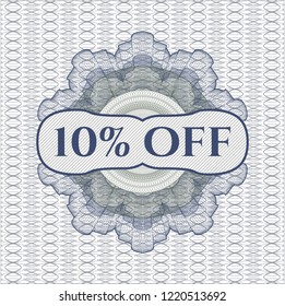 Blue and green rosette or money style emblem with text 10% Off inside
