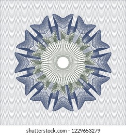 Blue and green rosette or money style emblem