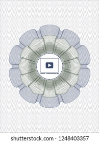 Blue and green rosette (money style emblem) with video player icon inside