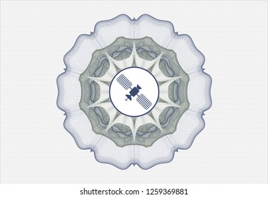 Blue and green rosette (money style emblem) with satelite icon inside