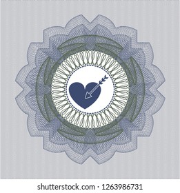 Blue and green rosette (money style emblem) with love icon inside