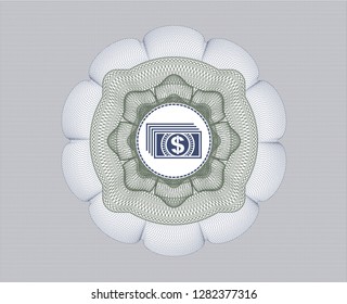 Blue and green rosette (money style emblem) with money icon inside