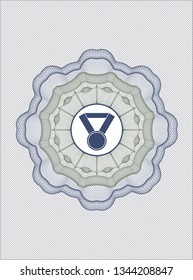 Blue and green rosette (money style emblem) with medal icon inside