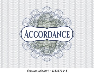 Blue and green rosette (money style emblem) with text Accordance inside
