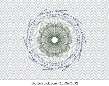 Blue and green rosette or money style emblem