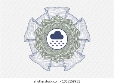 Blue and green rosette or money style emblem with rain icon inside