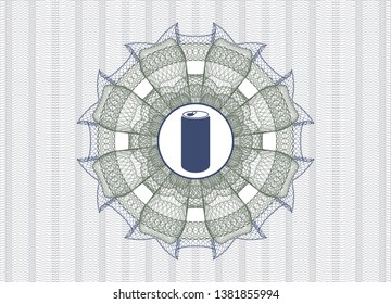 Blue and green rosette (money style emblem) with soda can icon inside
