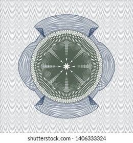 Blue and green rosette or money style emblem. Vector Illustration. Detailed.