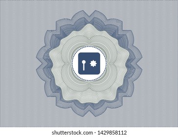 Blue and green rosette (money style emblem) with safe, safety deposit box icon inside