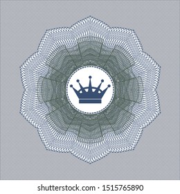 Blue and green rosette or money style emblem with queen crown icon inside