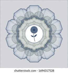 Blue and green rosette (money style emblem) with flower icon inside