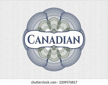 Estampilla azul y verde o emblema de estilo monetario con texto canadiense dentro