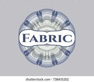 Blue and green rosette (money style emblem) with text Fabric inside