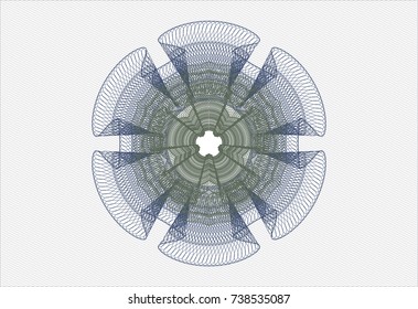 Blue and green rosette or money style emblem