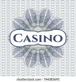 Blue and green rosette (money style emblem) with text Casino inside