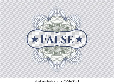 Blue and green rosette with text False inside