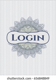 Blue and green rosette with text Login inside