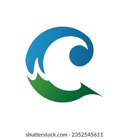 Blue and Green Round Curly Letter C Icon on a White Background