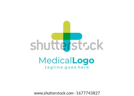 Blue Green Rounded Cross Sign Medical Logo Health Icon. Flat Vector Logo Design Template Element