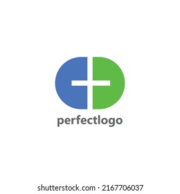 Blue and green rounded shapes logo with cross in negative space. Logo for healthcare, clinic, and hospital.