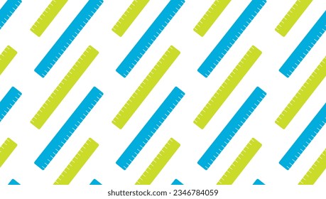 Blue and green rulers seamless pattern. Minimal flat school background. Vector illustration