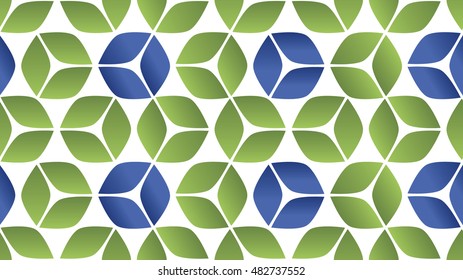 Blue and Green Seamless Abstract 3D Square Background with Cubes Arranged in Hexagon Pattern with Gradients