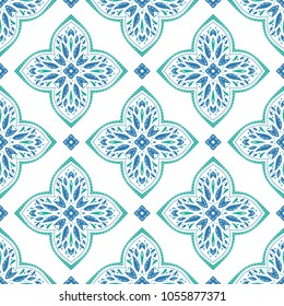Blue and green seamless pattern. Geometric. Ornament, minimal. Traditional, Ethnic, Arabic, Turkish, Indian motifs. Great for fabric and textile, wallpaper, packaging or any desired idea. 