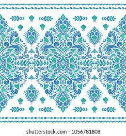 Blue and green seamless pattern. Geometric. Ornament, minimal. Traditional, Ethnic, Arabic, Turkish, Indian motifs. Great for fabric and textile, wallpaper, packaging or any desired idea. 