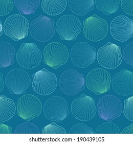 Blue green seamless pattern of seashells