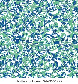 blue and green seamless vector texture flowers leaves pattern of white