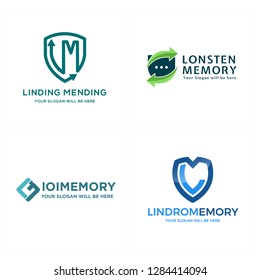 blue green shield badge combination text symbol initials LM arrow logo design concept suitable for security safety protection safeguard 
