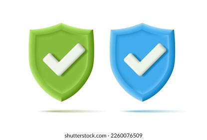 Blue and green shield with a white tick. Symbol of security, agreement. For layout design.