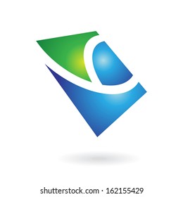 Blue and Green Shiny Square Abstract Icon isolated on a white background