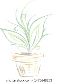 A blue and green silhouette of a plant in a pot, vector, color drawing or illustration.