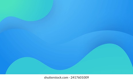 Banner abstracto azul y verde simple con forma de onda y líquido