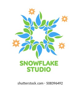 blue and green snowflake vector logo templates isolated on white background. abstract snowflake logo, frozen product, Christmas celebration, winter activities logo design
