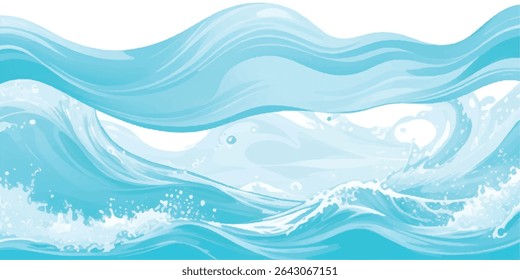 Blue Green Soft Cartoon Wave – Transparent Background Ocean Water Splash for Tropical Web and Print Use