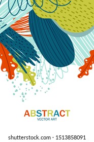 Blue and green spots at the top of the white rectangle. Vector illustration.