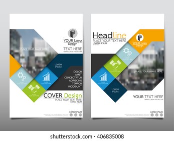 Blue and green square annual report brochure flyer design template vector, Leaflet cover presentation abstract flat background, layout in A4 size